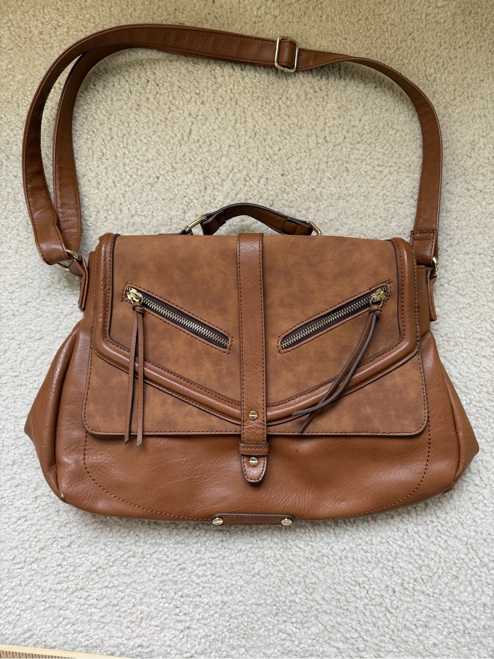 Classic Brown Leather-like Crossbody Satchel - A+ Ellen